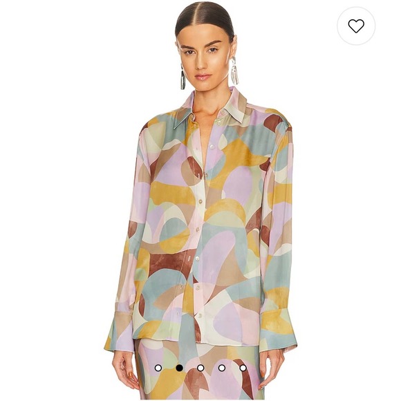 L'academie Women's Button Down Blouse Top Long Sleeve Collar Neck Multi SZ L NWT - Picture 4 of 9